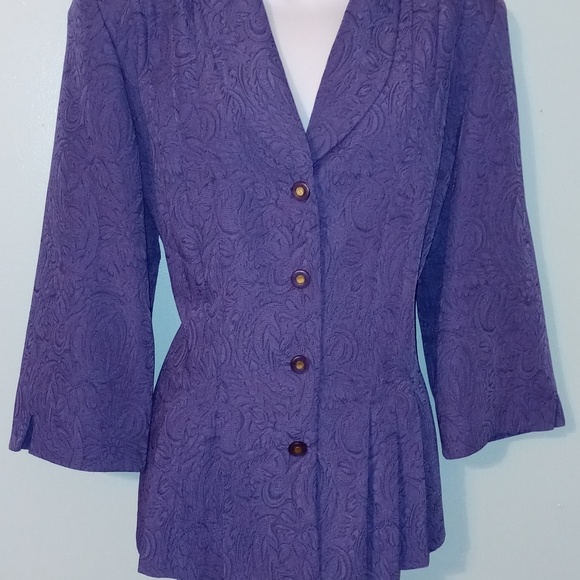 Danny & Nicole Jacket Size 14 Purple 4 Buttons Paisley Print Texture - Picture 3 of 7